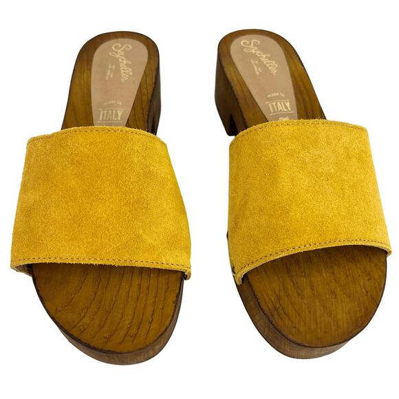 Seychelles Marine Layer Suede Mustard Wood Sandals Slip Ons 6.5 New - Picture 2 of 11